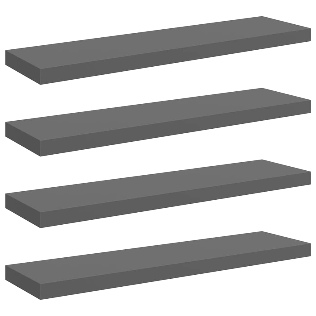 Pakabinamos lentynos, 4vnt., pilkos, 90x23,5x3,8cm, MDF