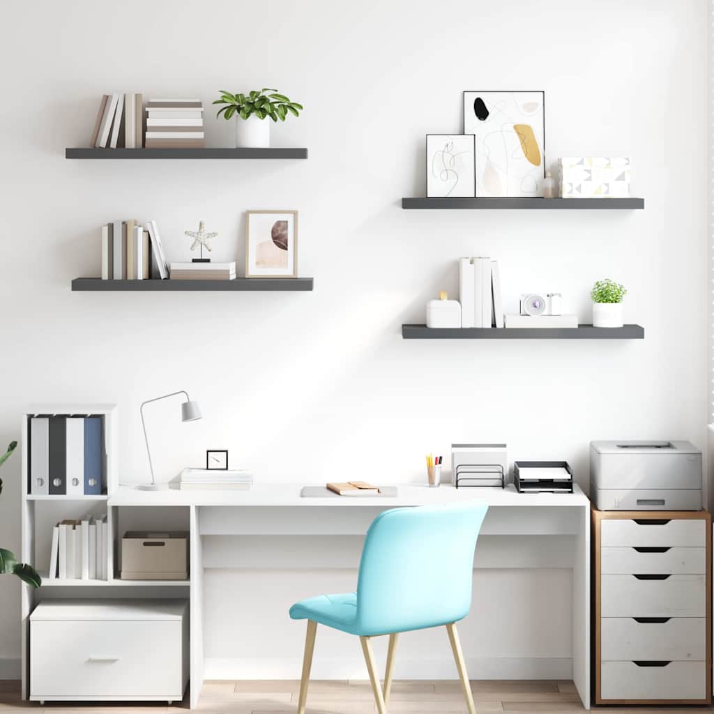 Pakabinamos lentynos, 4vnt., pilkos, 90x23,5x3,8cm, MDF