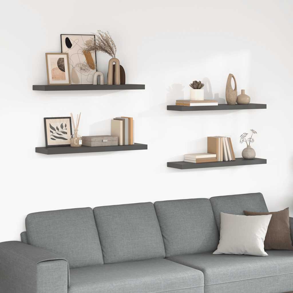 Pakabinamos lentynos, 4vnt., pilkos, 90x23,5x3,8cm, MDF