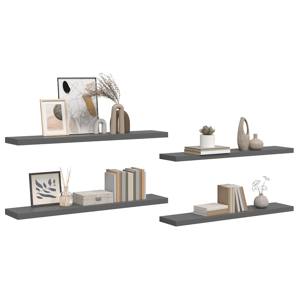 Pakabinamos lentynos, 4vnt., pilkos, 120x23,5x3,8cm, MDF