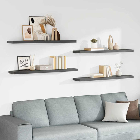 Pakabinamos lentynos, 4vnt., pilkos, 120x23,5x3,8cm, MDF