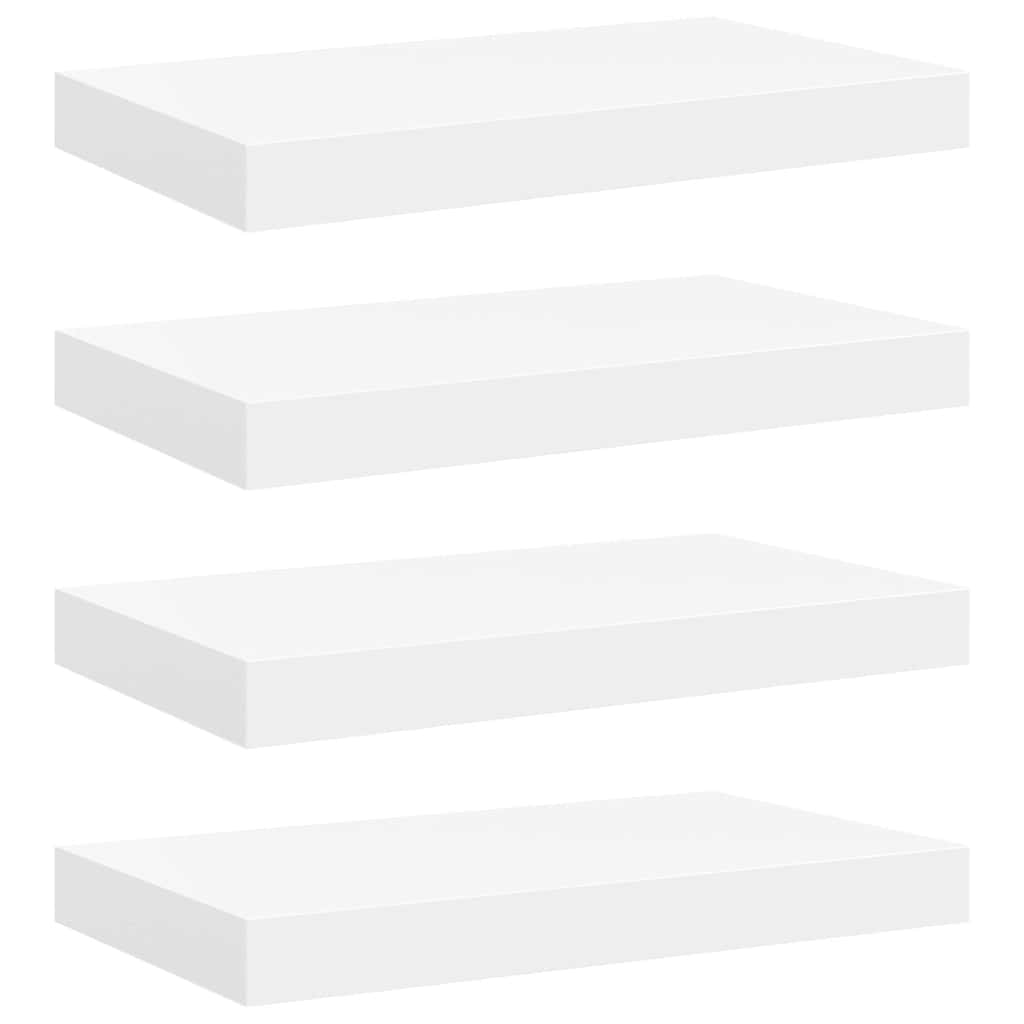 Pakabinamos sieninės lentynos, 4vnt., baltos, 40x23x3,8cm, MDF