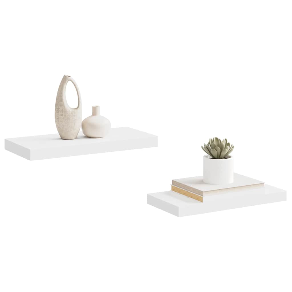Pakabinamos sieninės lentynos, 2vnt., baltos, 50x23x3,8cm, MDF