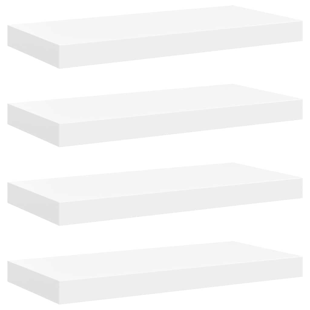 Pakabinamos sieninės lentynos, 4vnt., baltos, 50x23x3,8cm, MDF