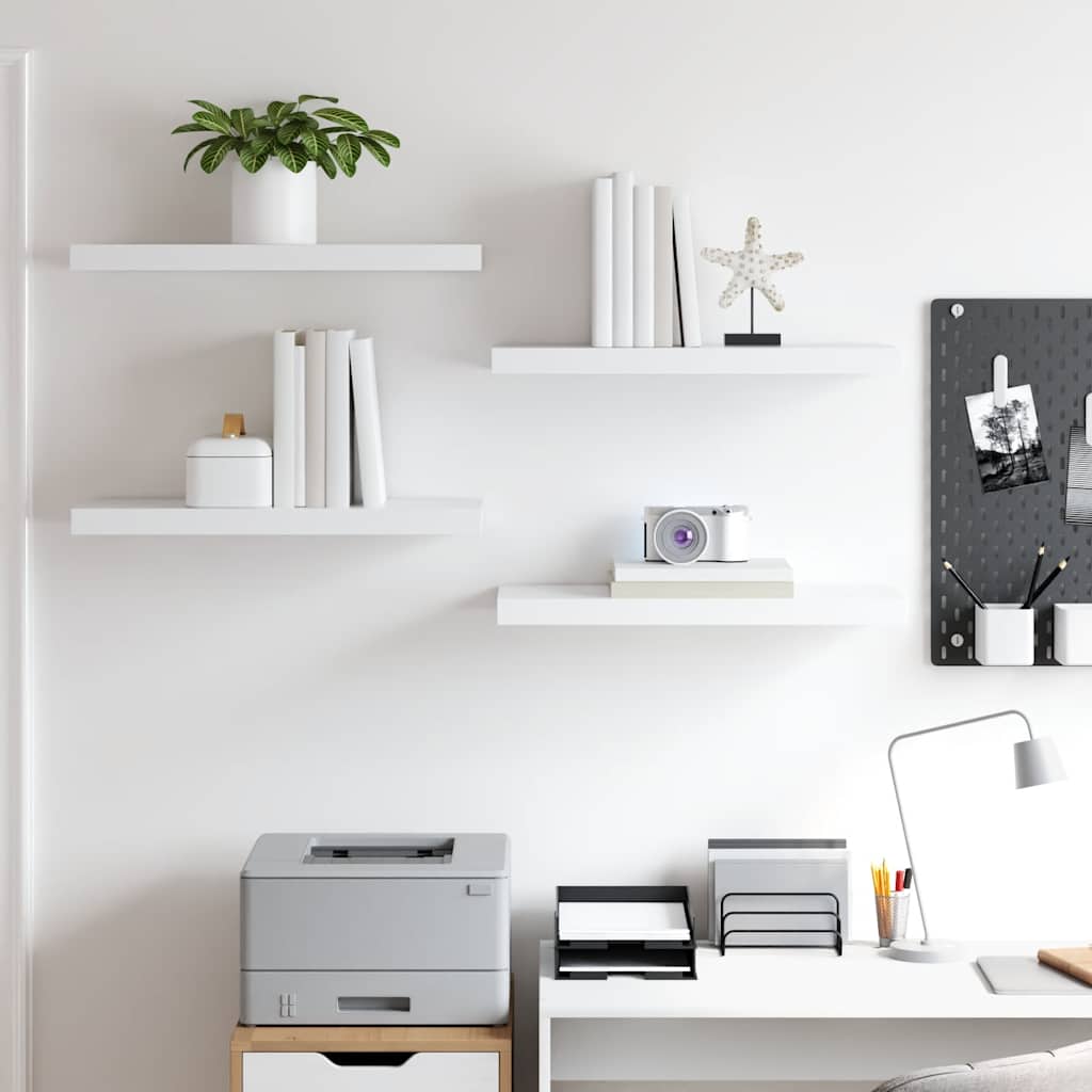 Pakabinamos lentynos, 4vnt., baltos, 60x23,5x3,8cm, MDF
