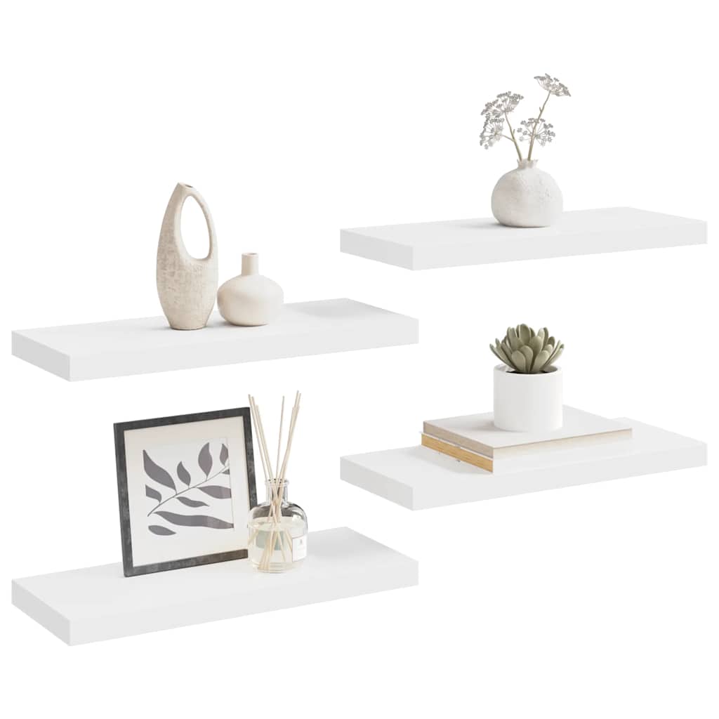 Pakabinamos lentynos, 4vnt., baltos, 60x23,5x3,8cm, MDF