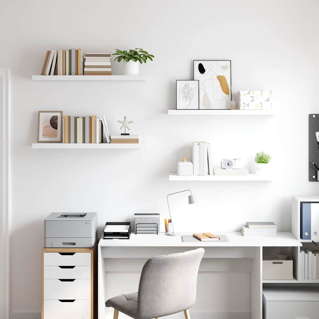 Pakabinamos lentynos, 4vnt., baltos, 90x23,5x3,8cm, MDF