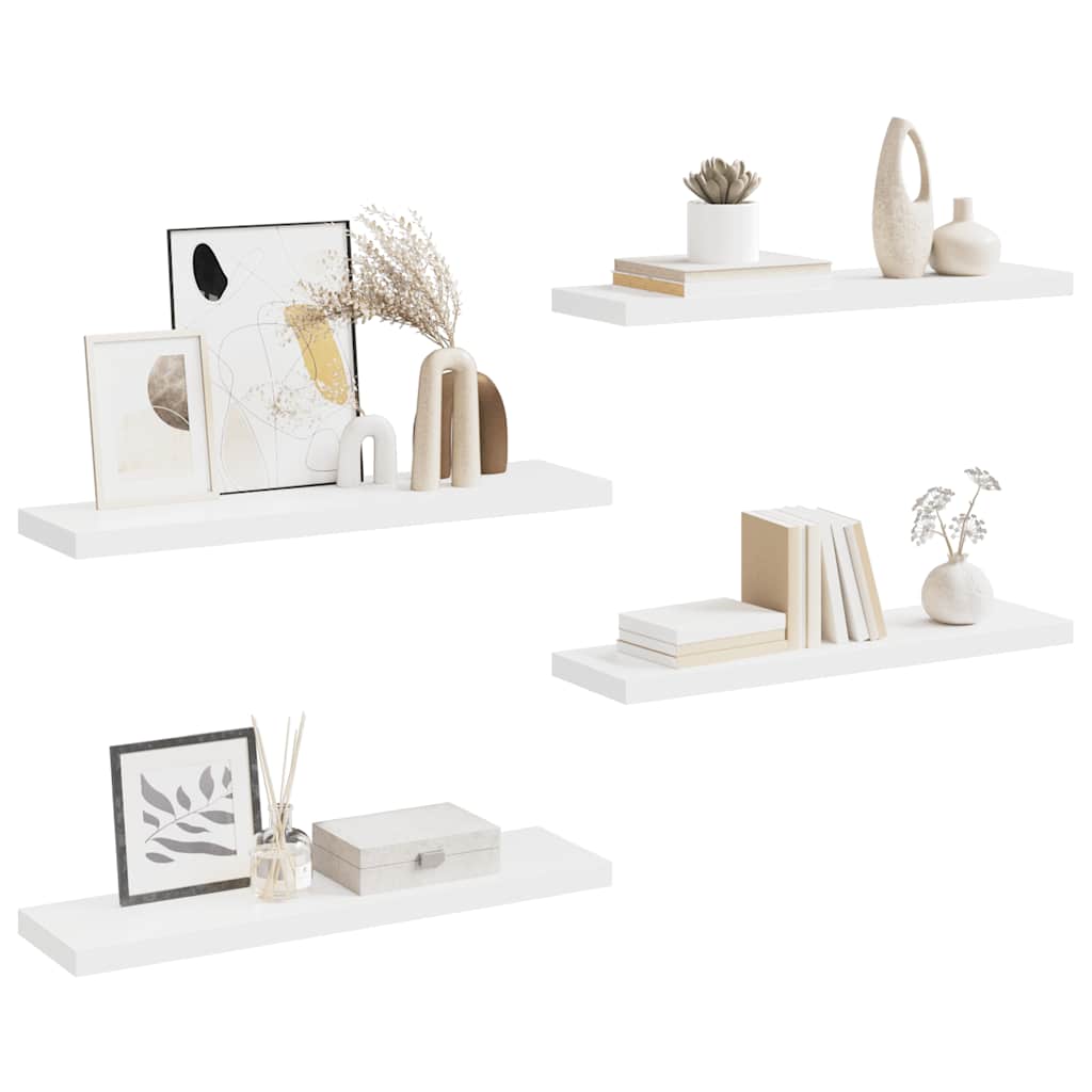 Pakabinamos lentynos, 4vnt., baltos, 90x23,5x3,8cm, MDF