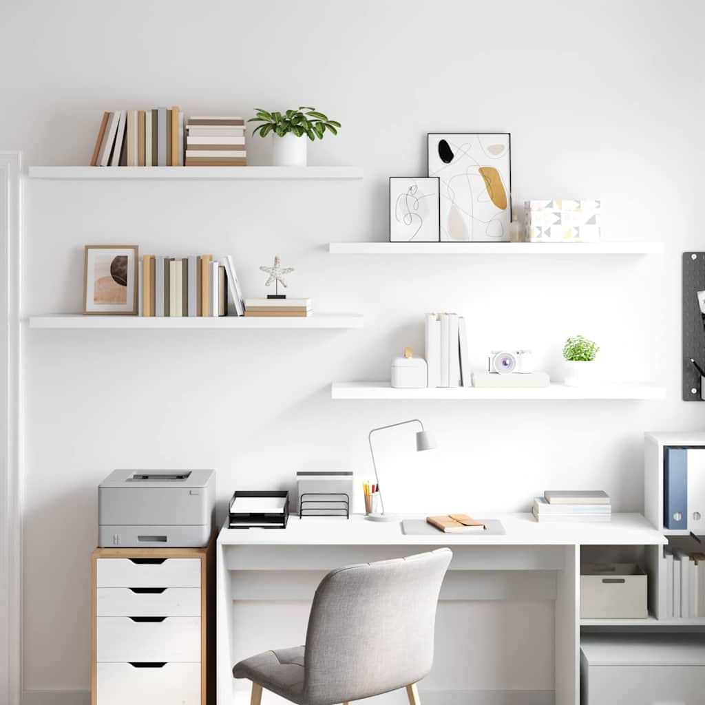 Pakabinamos lentynos, 4vnt., baltos, 120x23,5x3,8cm, MDF
