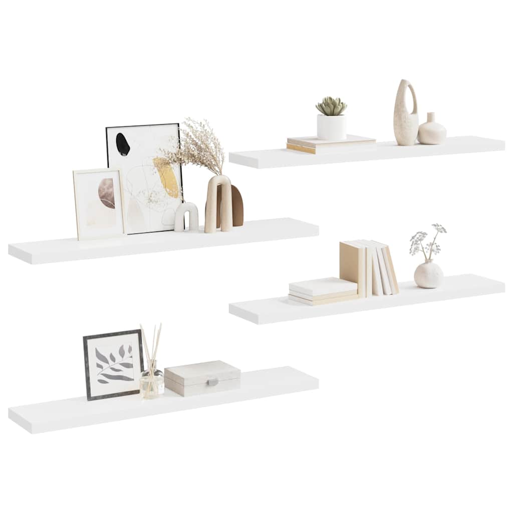 Pakabinamos lentynos, 4vnt., baltos, 120x23,5x3,8cm, MDF