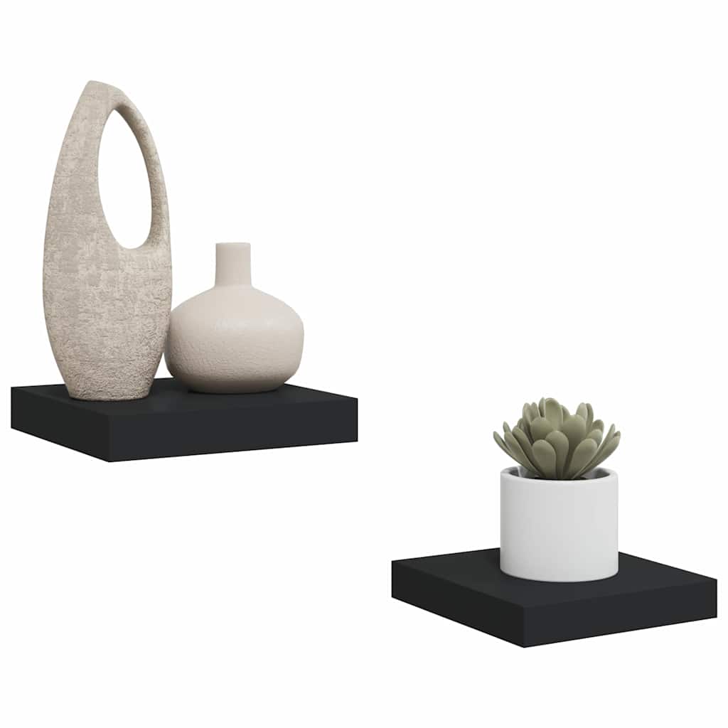 Pakabinamos lentynos, 2vnt., juodos, 23x23,5x3,8cm, MDF