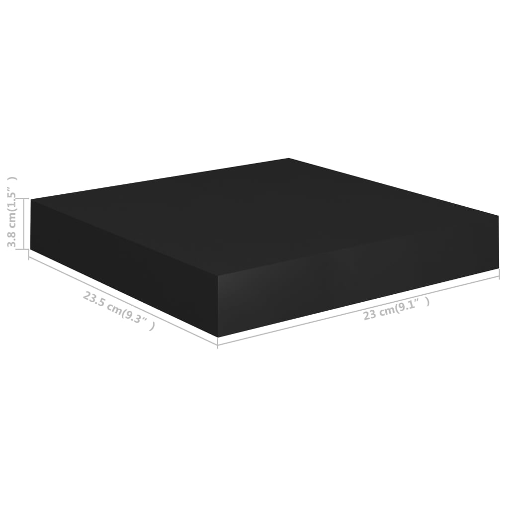 Pakabinamos lentynos, 2vnt., juodos, 23x23,5x3,8cm, MDF