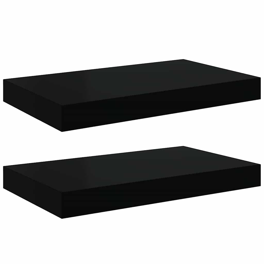 Pakabinamos sieninės lentynos, 2vnt., juodos, 40x23x3,8cm, MDF