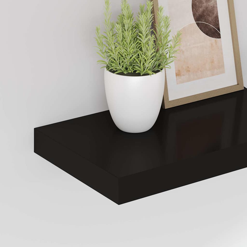 Pakabinamos sieninės lentynos, 2vnt., juodos, 40x23x3,8cm, MDF