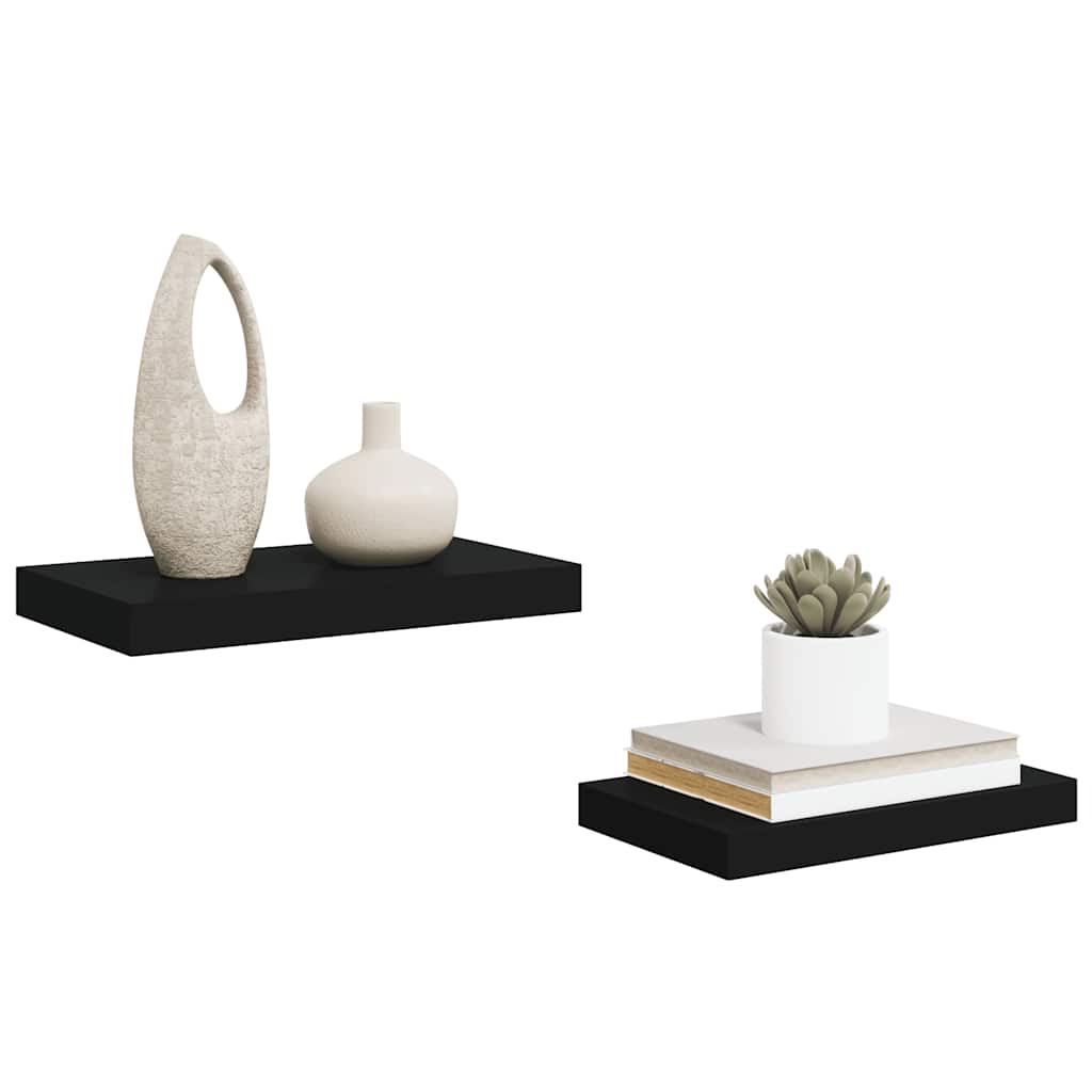 Pakabinamos sieninės lentynos, 2vnt., juodos, 40x23x3,8cm, MDF