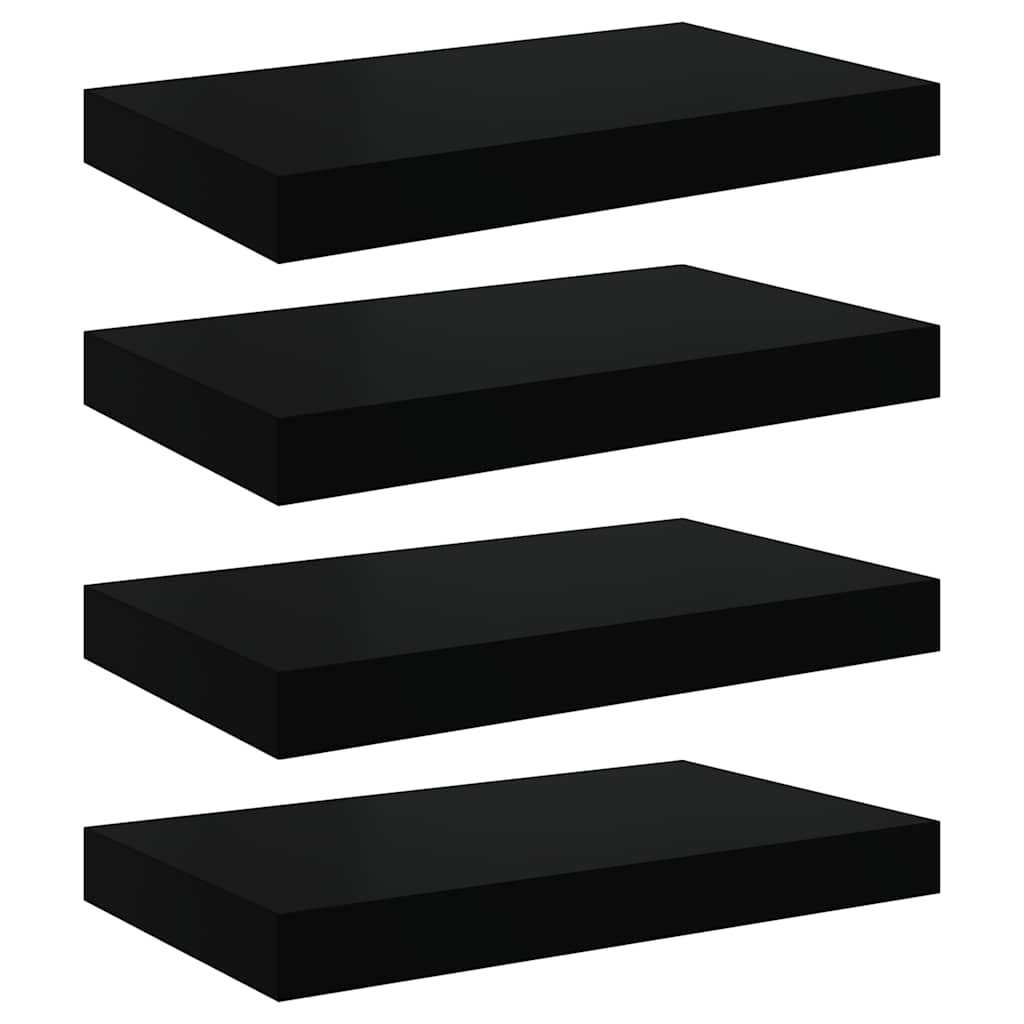 Pakabinamos sieninės lentynos, 4vnt., juodos, 40x23x3,8cm, MDF