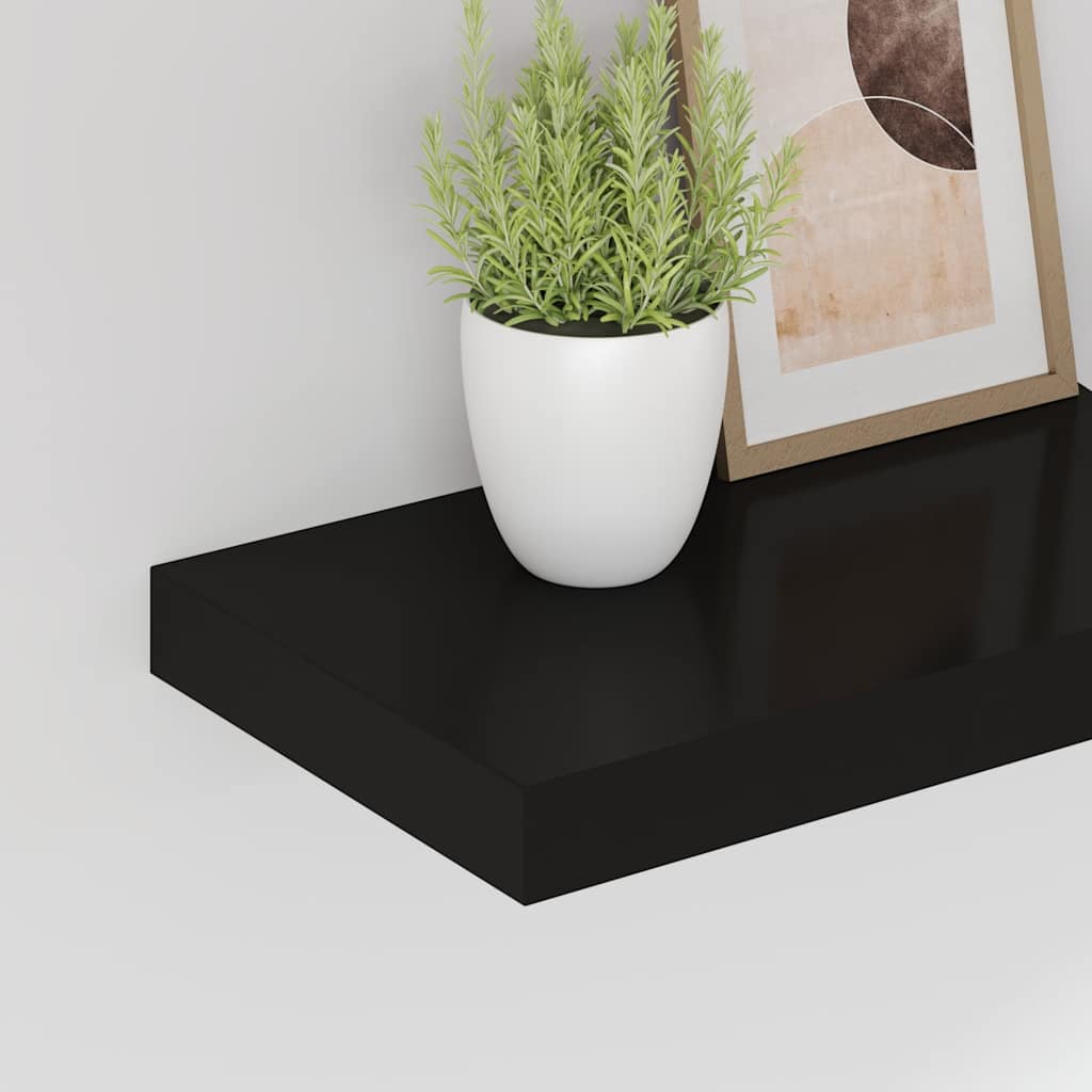 Pakabinamos sieninės lentynos, 4vnt., juodos, 40x23x3,8cm, MDF