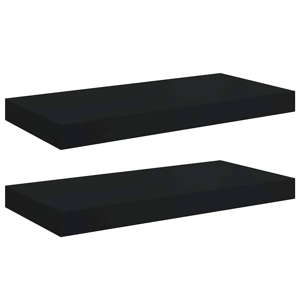 Pakabinamos sieninės lentynos, 2vnt., juodos, 50x23x3,8cm, MDF