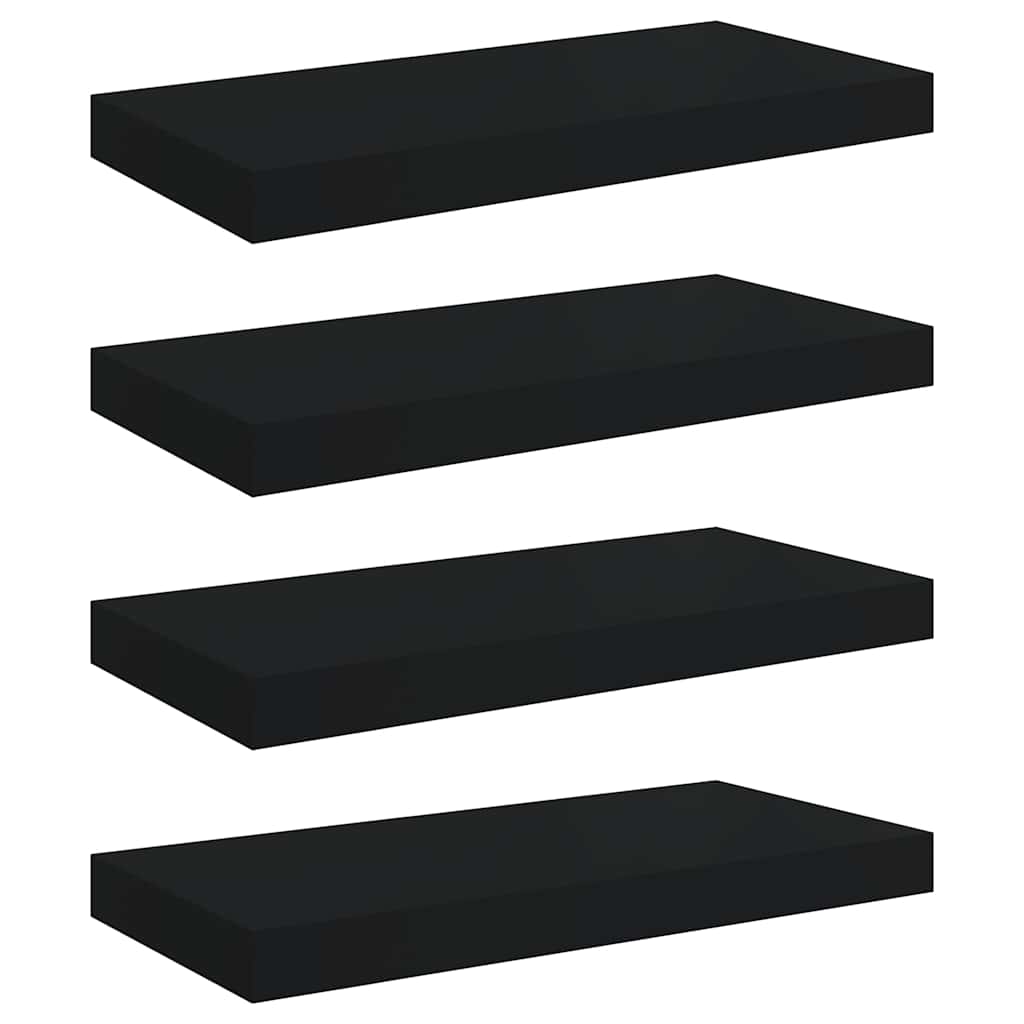 Pakabinamos sieninės lentynos, 4vnt., juodos, 50x23x3,8cm, MDF