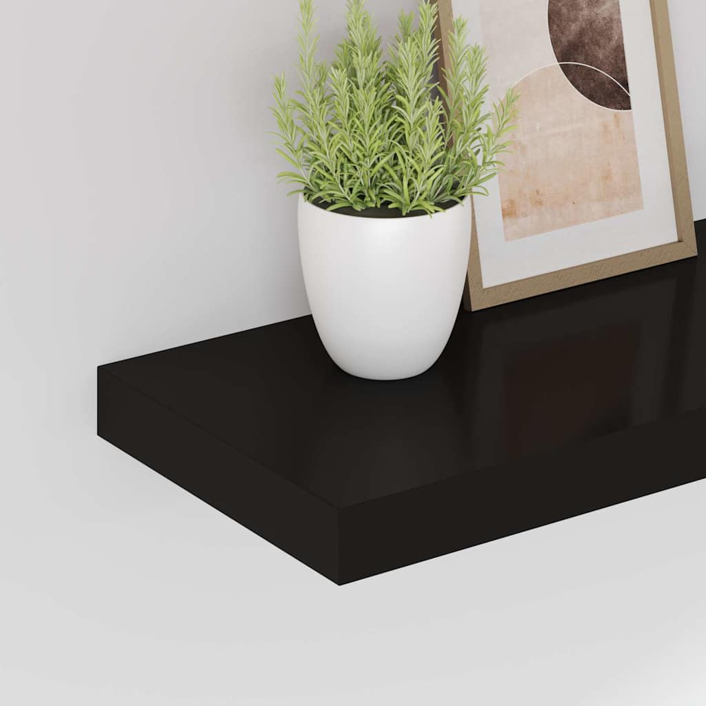 Pakabinamos sieninės lentynos, 4vnt., juodos, 50x23x3,8cm, MDF