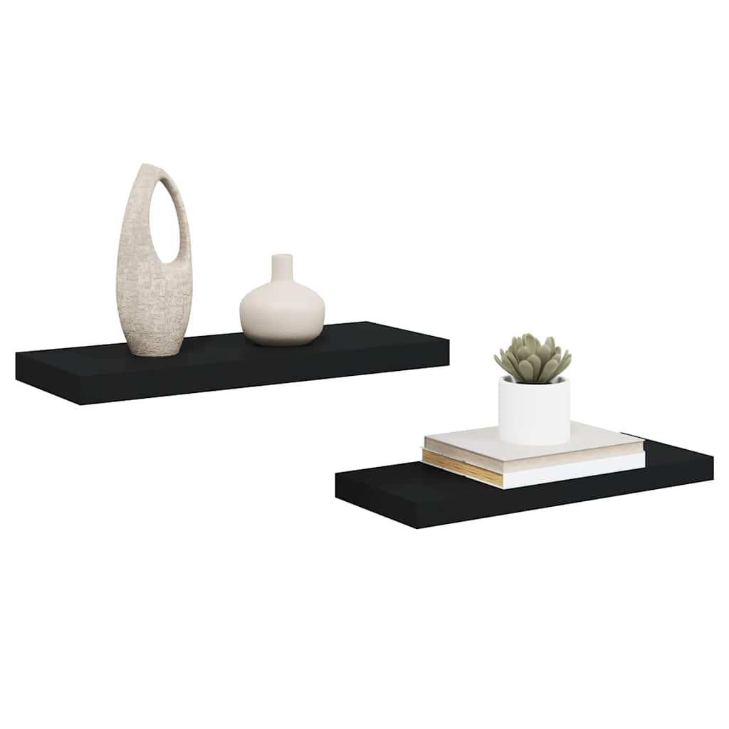 Pakabinamos lentynos, 2vnt., juodos, 60x23,5x3,8cm, MDF