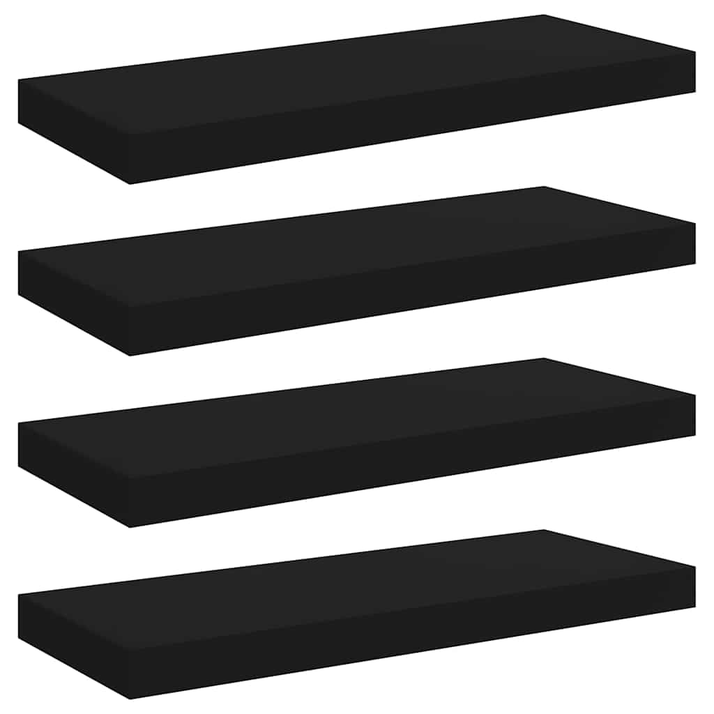 Pakabinamos lentynos, 4vnt., juodos, 60x23,5x3,8cm, MDF