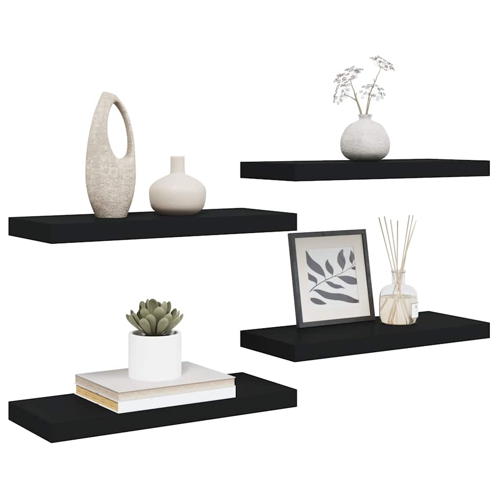 Pakabinamos lentynos, 4vnt., juodos, 60x23,5x3,8cm, MDF