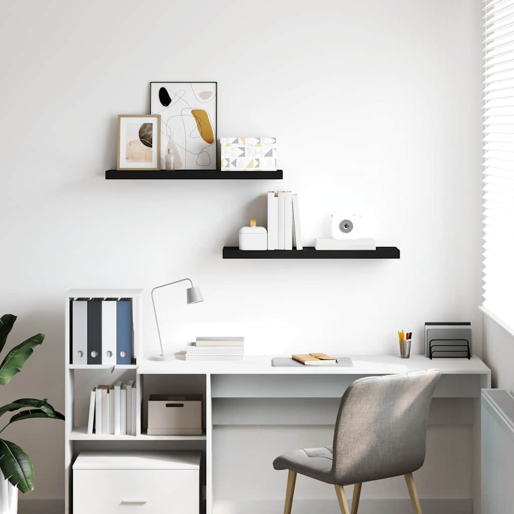 Pakabinamos lentynos, 2vnt., juodos, 80x23,5x3,8cm, MDF