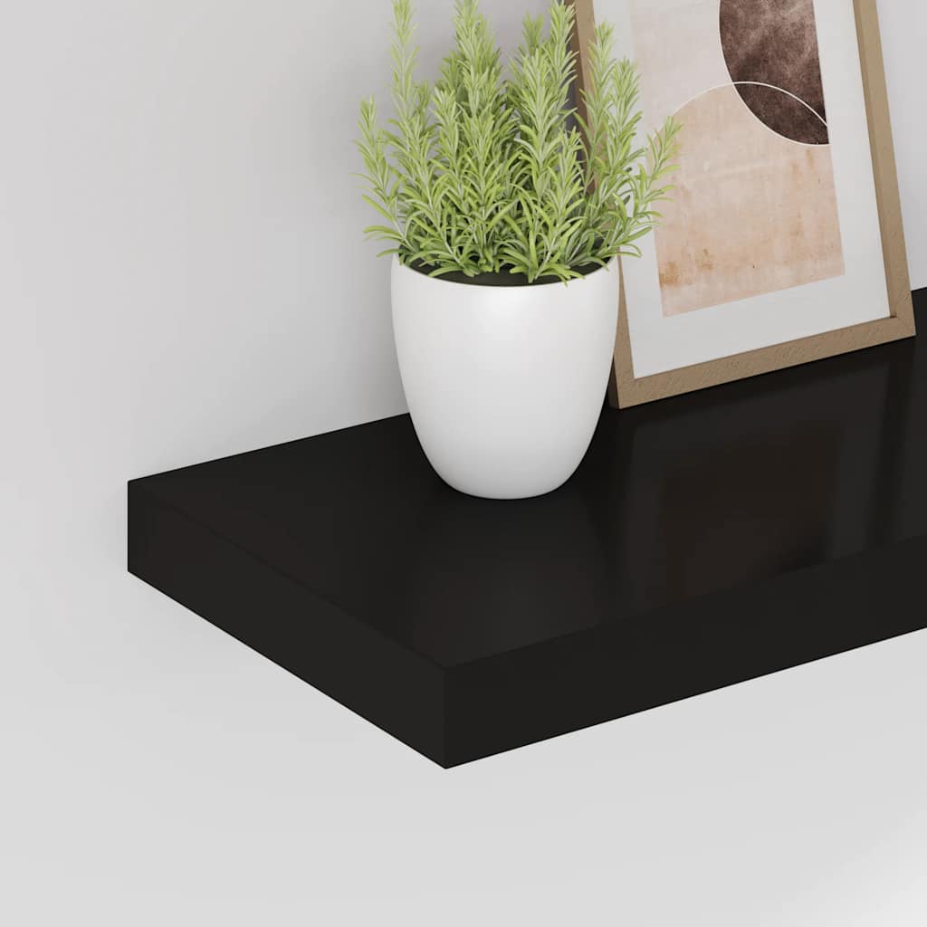 Pakabinamos lentynos, 2vnt., juodos, 80x23,5x3,8cm, MDF
