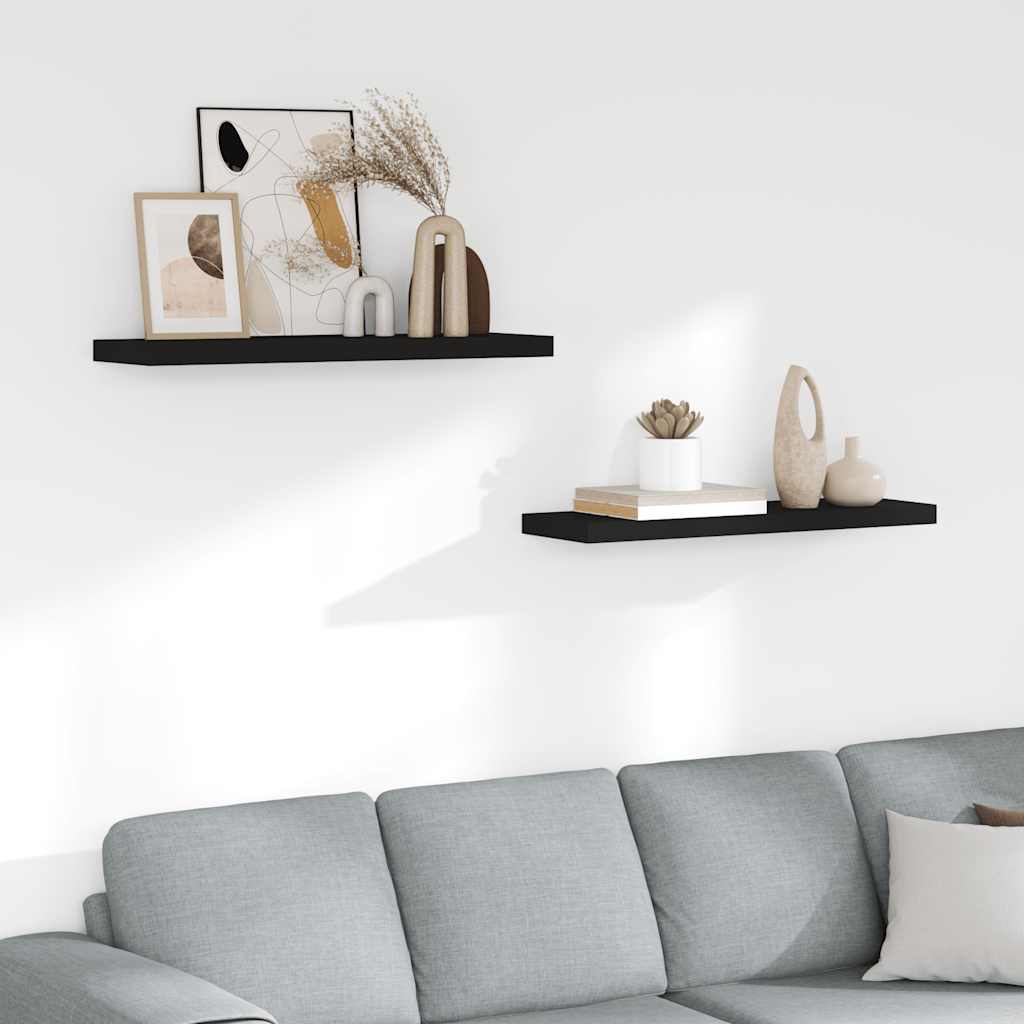 Pakabinamos lentynos, 2vnt., juodos, 80x23,5x3,8cm, MDF