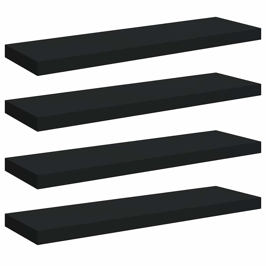 Pakabinamos lentynos, 4vnt., juodos, 80x23,5x3,8cm, MDF