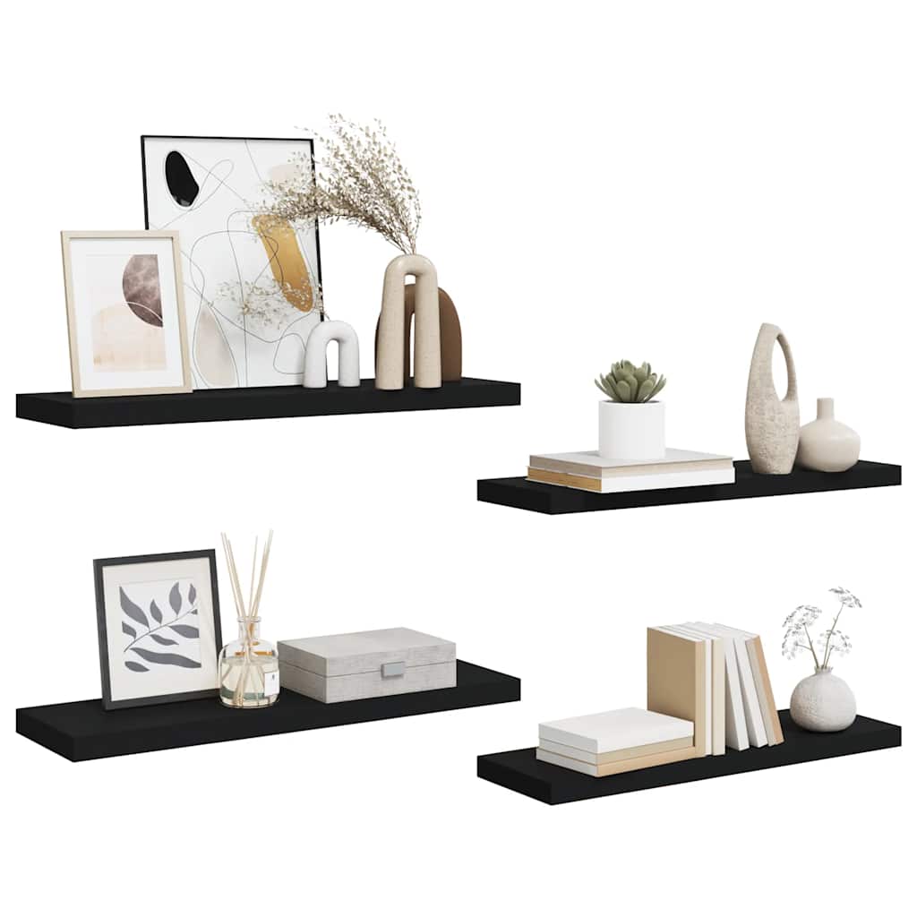 Pakabinamos lentynos, 4vnt., juodos, 80x23,5x3,8cm, MDF