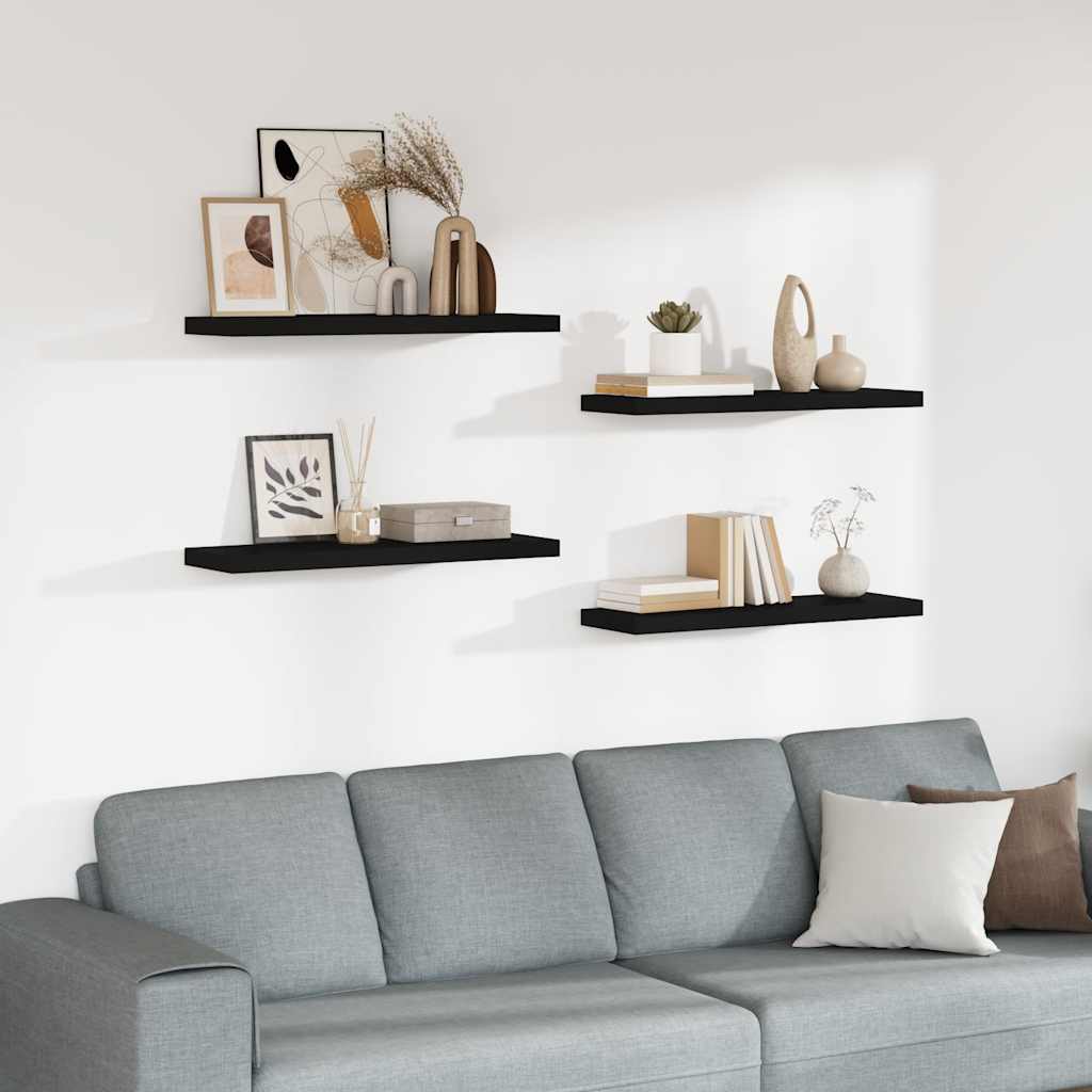 Pakabinamos lentynos, 4vnt., juodos, 80x23,5x3,8cm, MDF