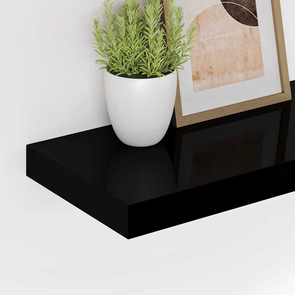 Pakabinamos lentynos, 4vnt., juodos, 90x23,5x3,8cm, MDF