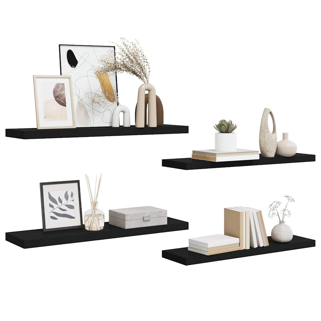 Pakabinamos lentynos, 4vnt., juodos, 90x23,5x3,8cm, MDF