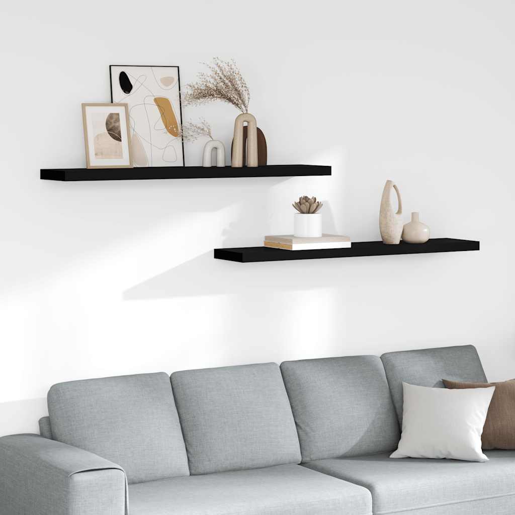 Pakabinamos lentynos, 2vnt., juodos, 120x23,5x3,8cm, MDF