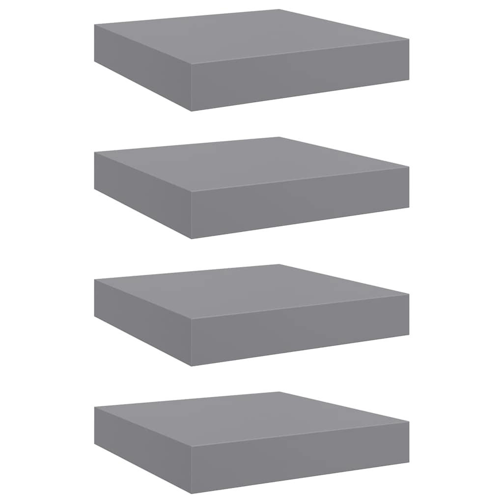 Pakabinamos lentynos, 4vnt., pilkos, 23x23,5x3,8cm, MDF
