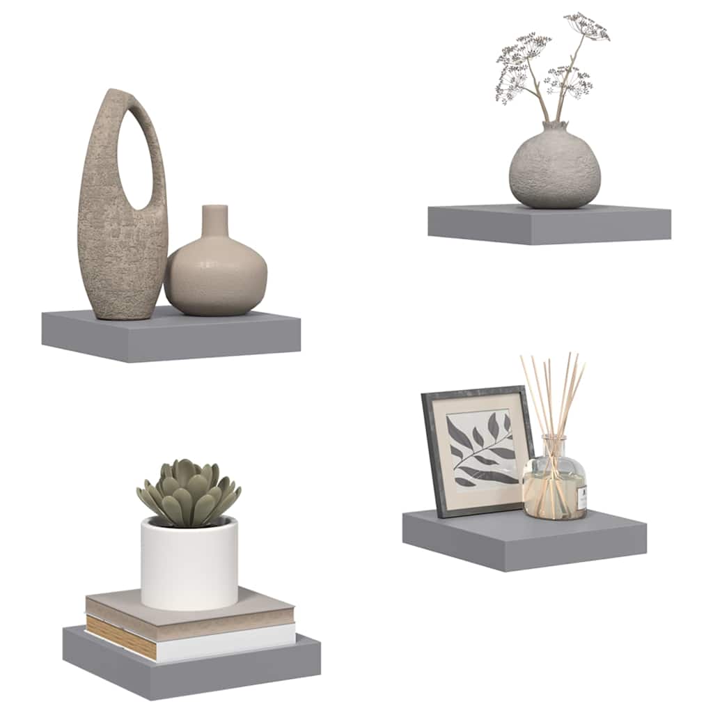 Pakabinamos lentynos, 4vnt., pilkos, 23x23,5x3,8cm, MDF