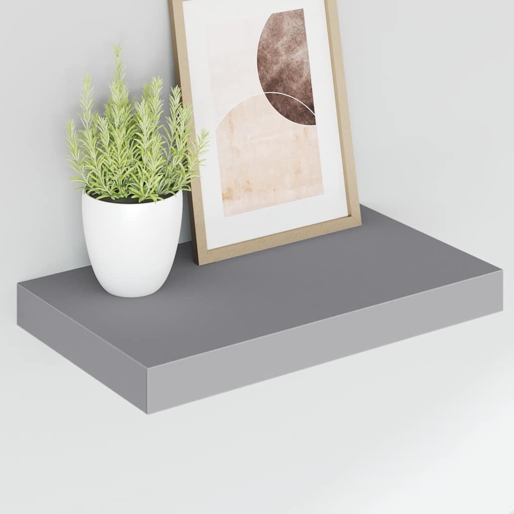 Pakabinamos sieninės lentynos, 4vnt., pilkos, 40x23x3,8cm, MDF