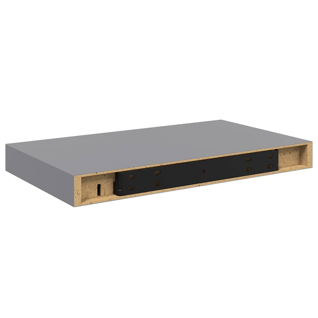 Pakabinamos sieninės lentynos, 4vnt., pilkos, 40x23x3,8cm, MDF