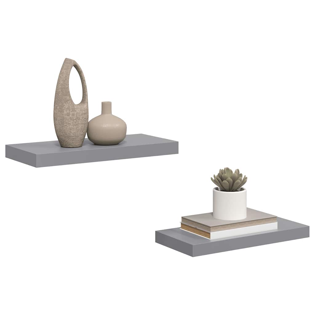 Pakabinamos sieninės lentynos, 2vnt., pilkos, 50x23x3,8cm, MDF