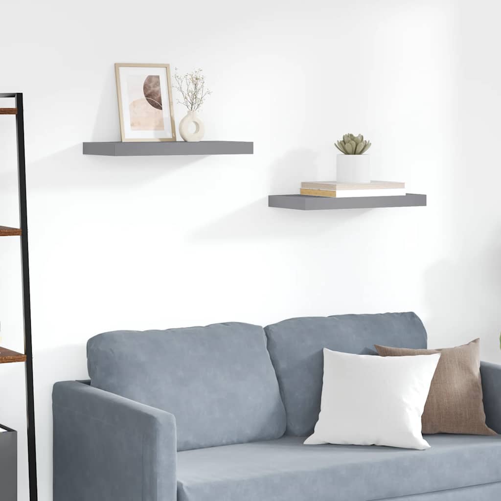 Pakabinamos sieninės lentynos, 2vnt., pilkos, 50x23x3,8cm, MDF