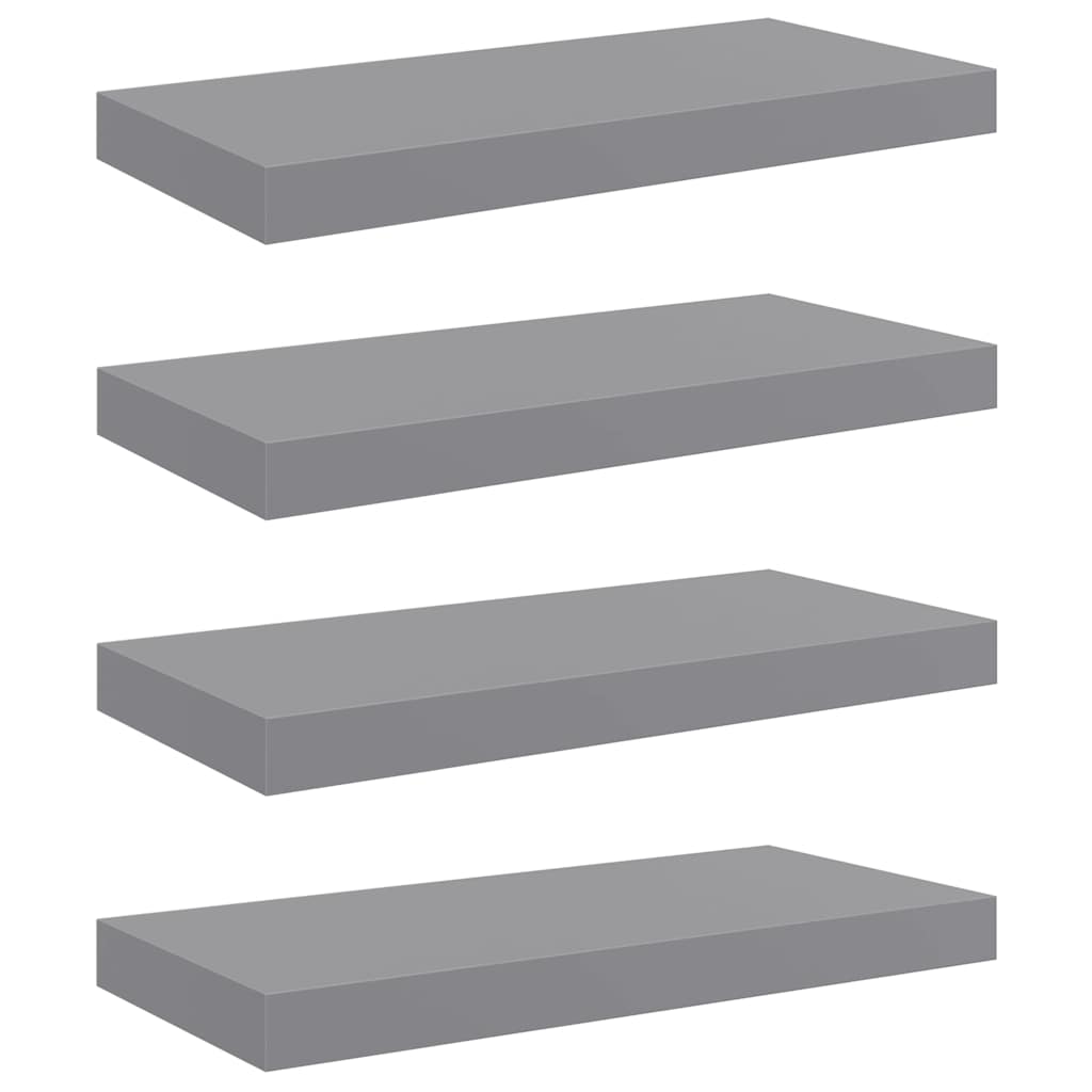 Pakabinamos sieninės lentynos, 4vnt., pilkos, 50x23,5x3,8cm, MDF