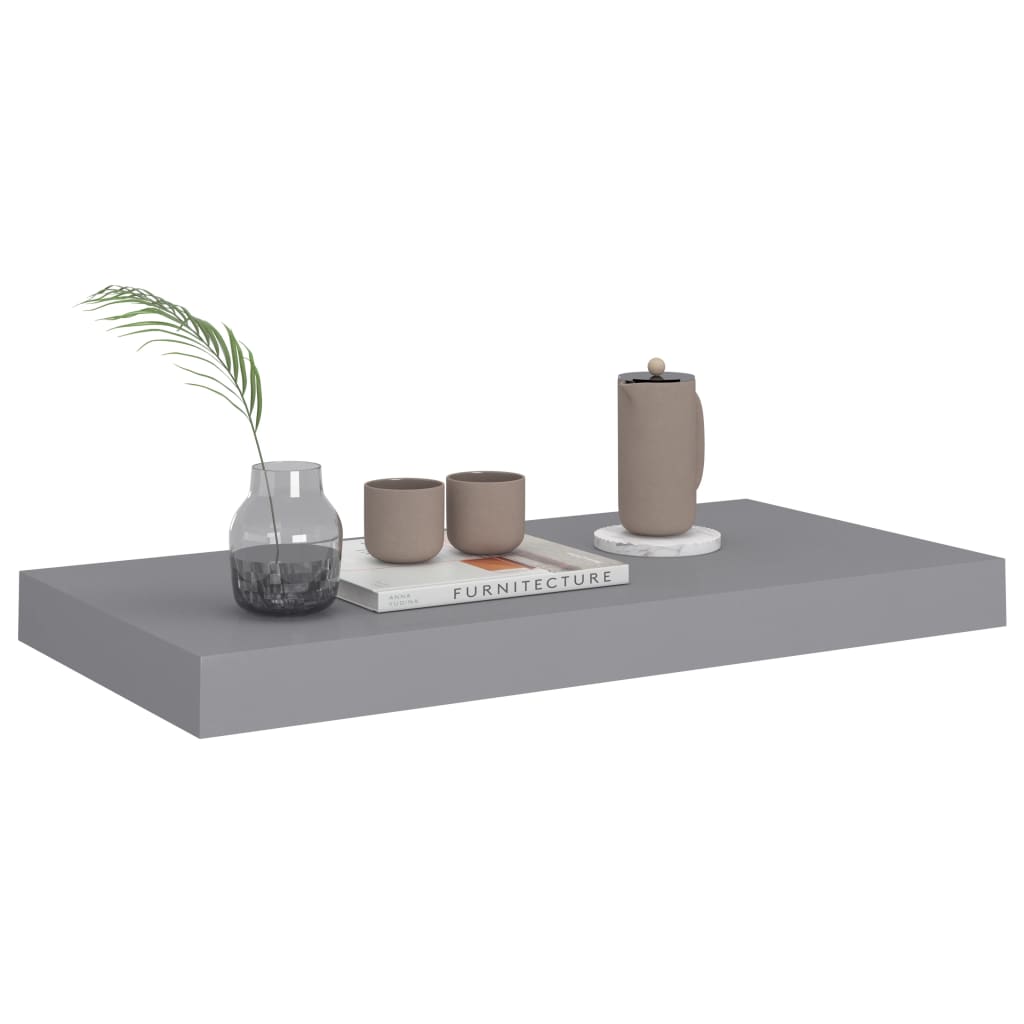 Pakabinamos sieninės lentynos, 4vnt., pilkos, 50x23x3,8cm, MDF