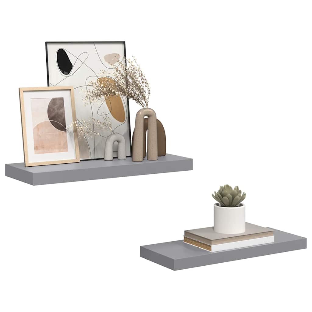 Pakabinamos lentynos, 2vnt., pilkos, 60x23,5x3,8cm, MDF