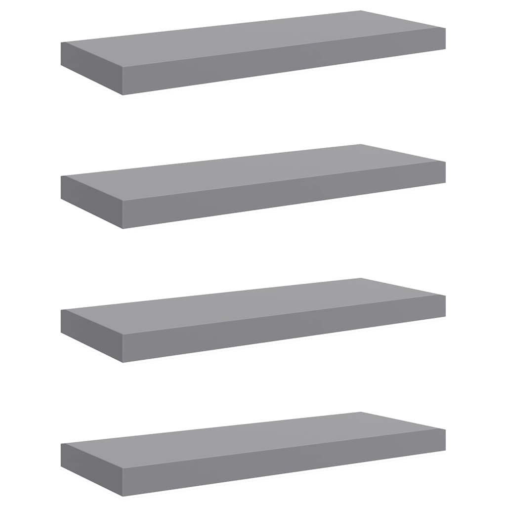 Pakabinamos lentynos, 4vnt., pilkos, 60x23,5x3,8cm, MDF