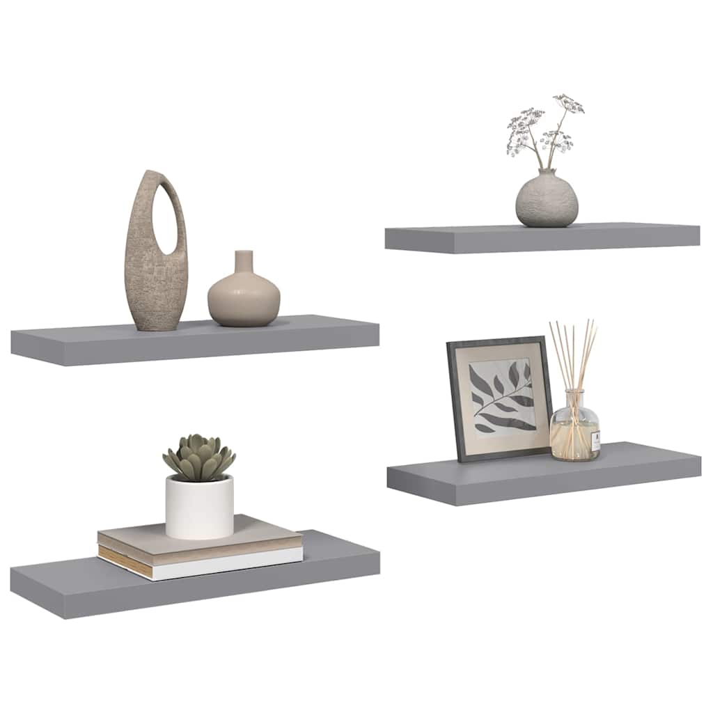 Pakabinamos lentynos, 4vnt., pilkos, 60x23,5x3,8cm, MDF