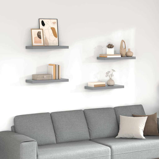 Pakabinamos lentynos, 4vnt., pilkos, 60x23,5x3,8cm, MDF