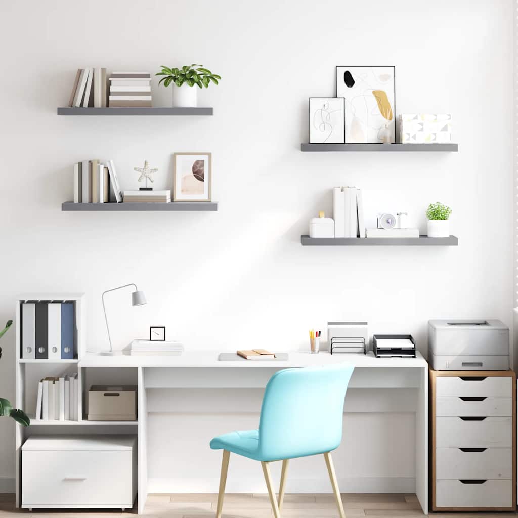 Pakabinamos lentynos, 4vnt., pilkos, 80x23,5x3,8cm, MDF