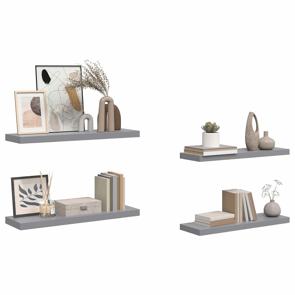Pakabinamos lentynos, 4vnt., pilkos, 80x23,5x3,8cm, MDF